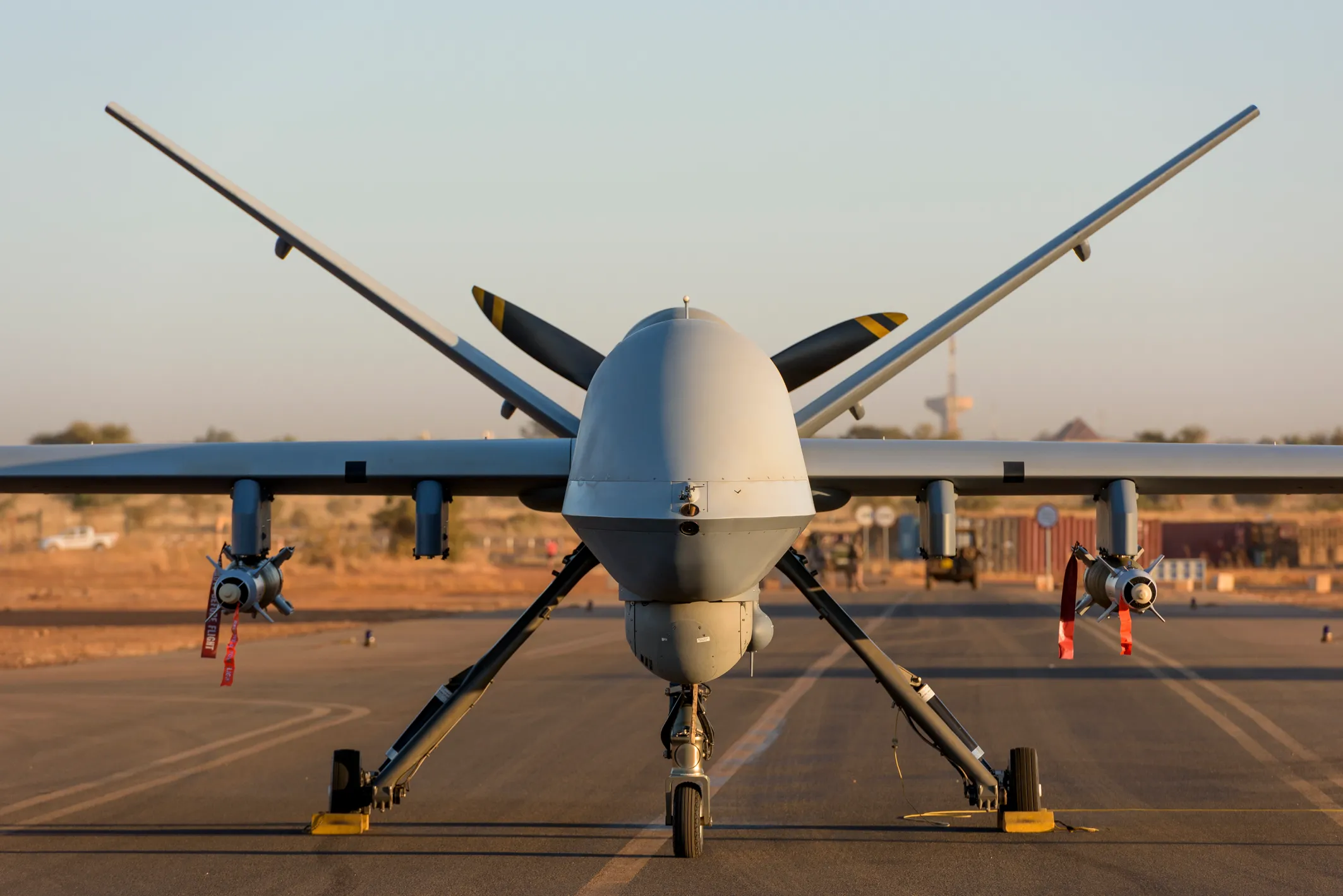 Dron militar en antes de despegar